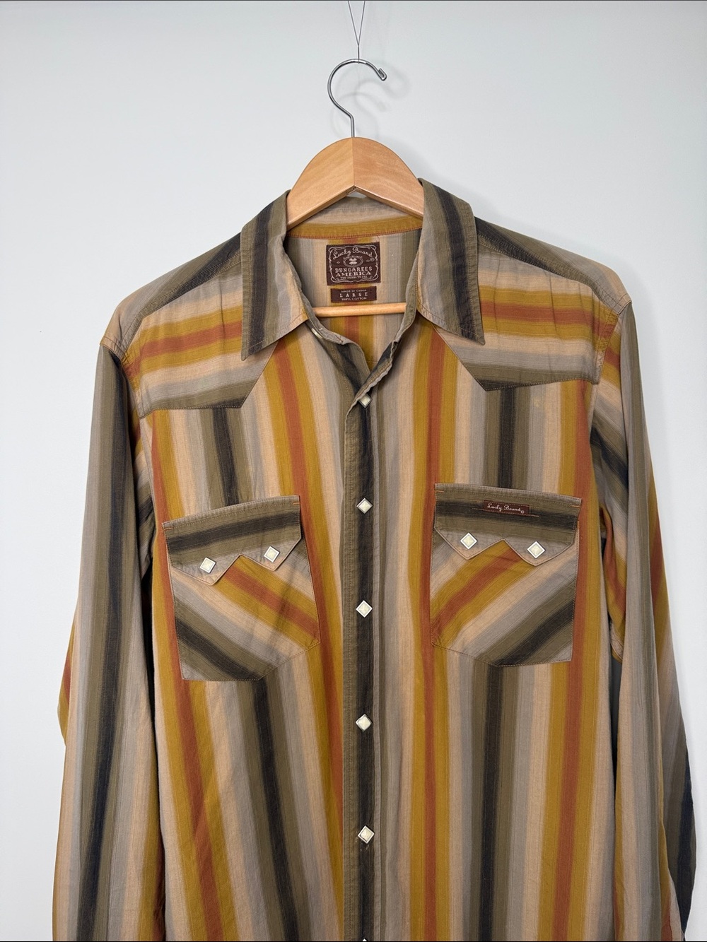 Lucky Brand Cotton Stripe Pearl Snap Long Sleeve Shirt Size Large - Picture 3 of 9